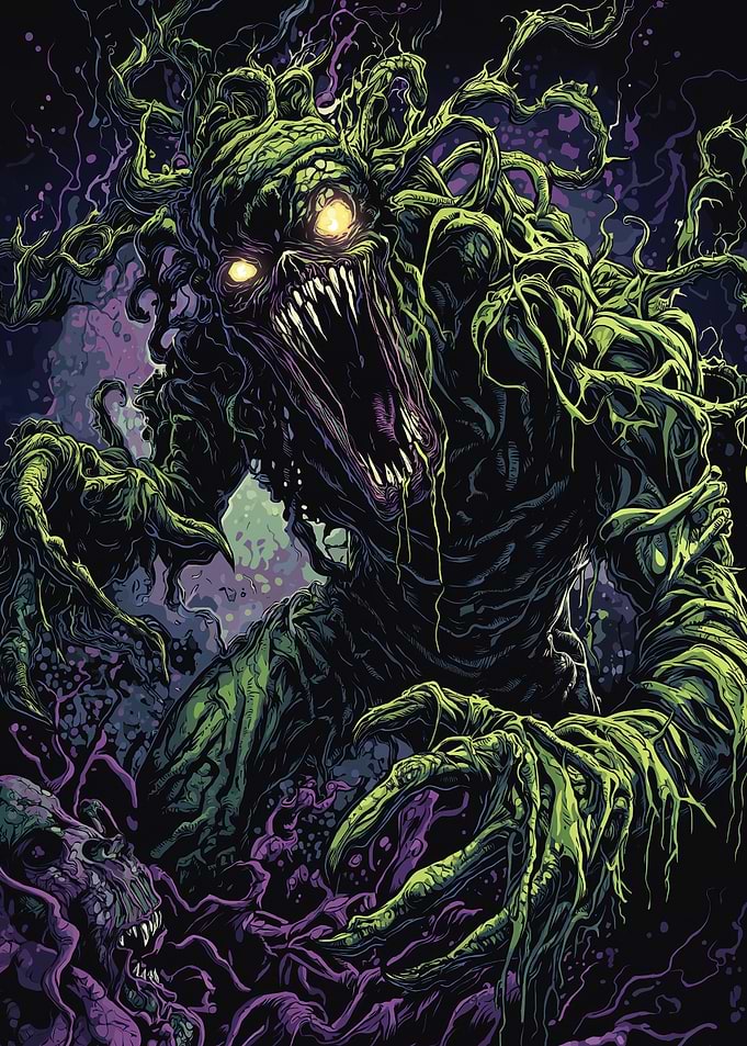 Swamp Awakens – Horror Skull Wall Art | Dark Fantasy Monster Poster | Metal Aesthetic Decor