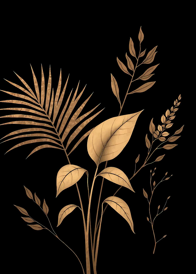 Golden Foliage on Black Background