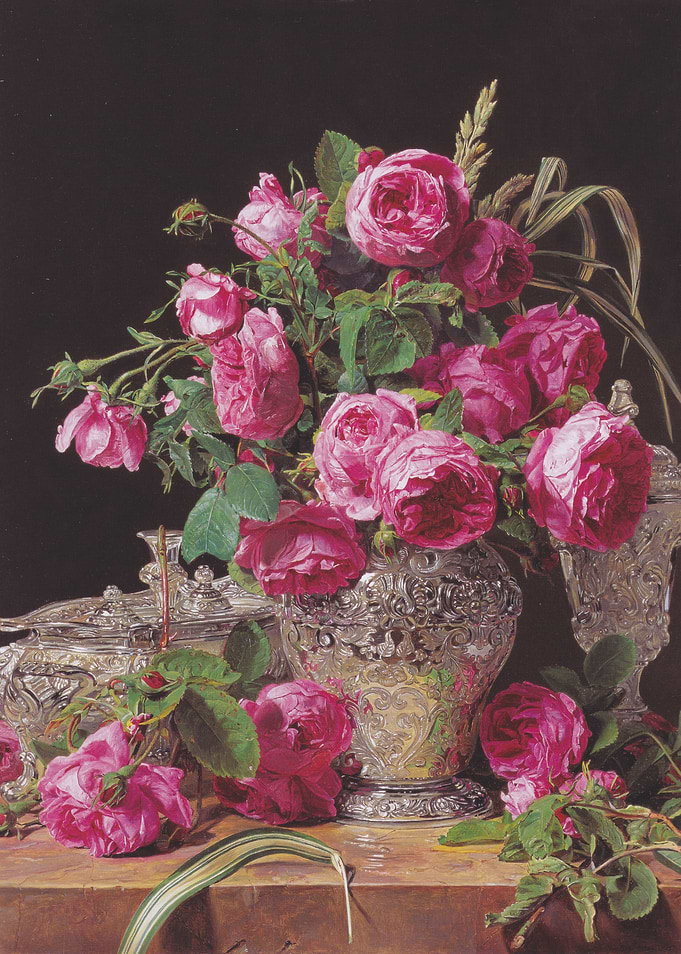 Roses in Silver Vase Still Life