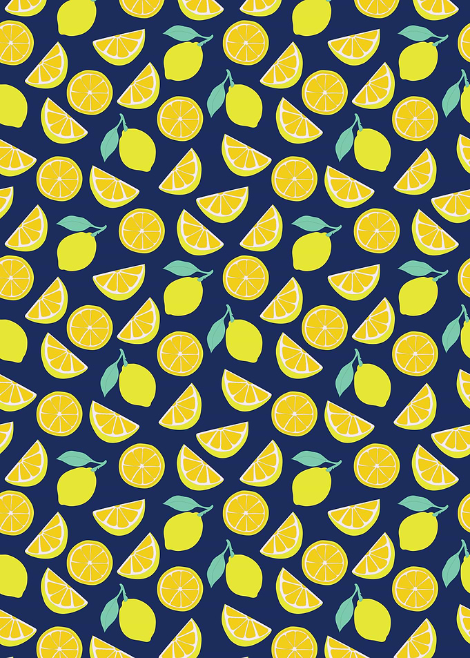 Lemon Pattern on Dark Blue Background