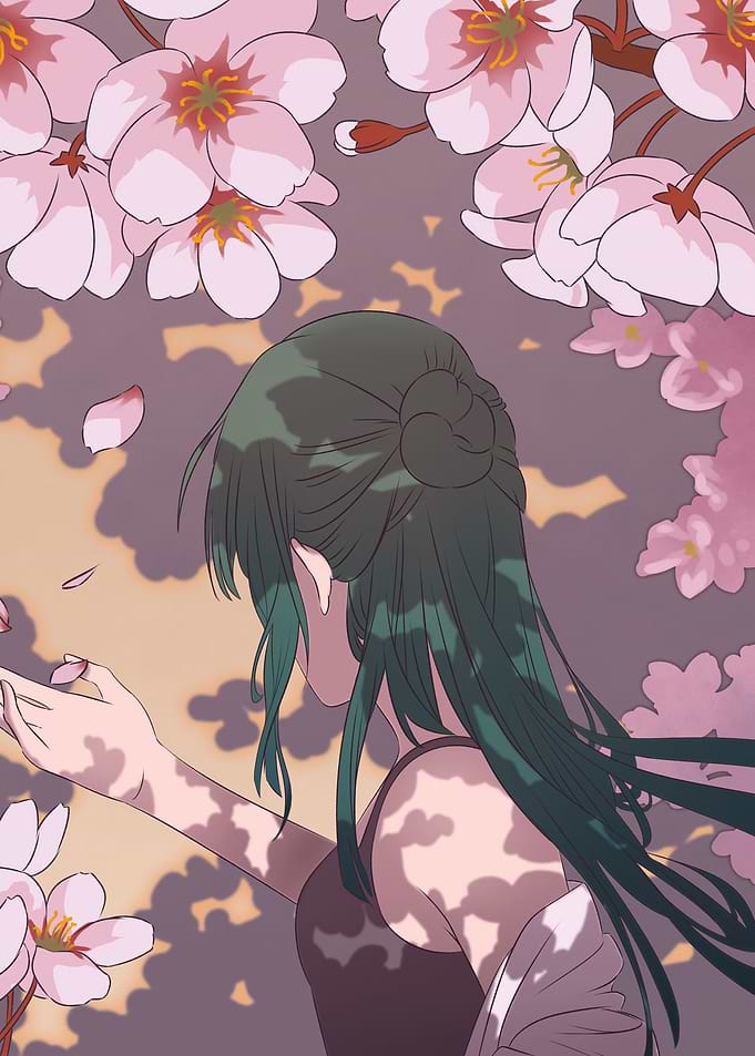 anime girl with cherry blossoms