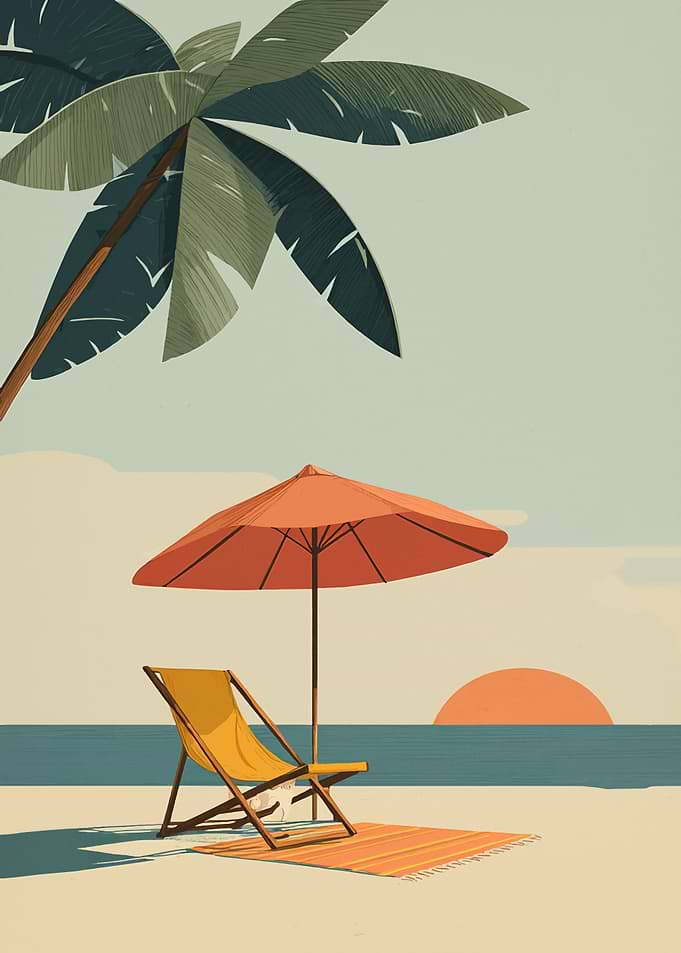 Minimalist Beach Scene with Palm Tree