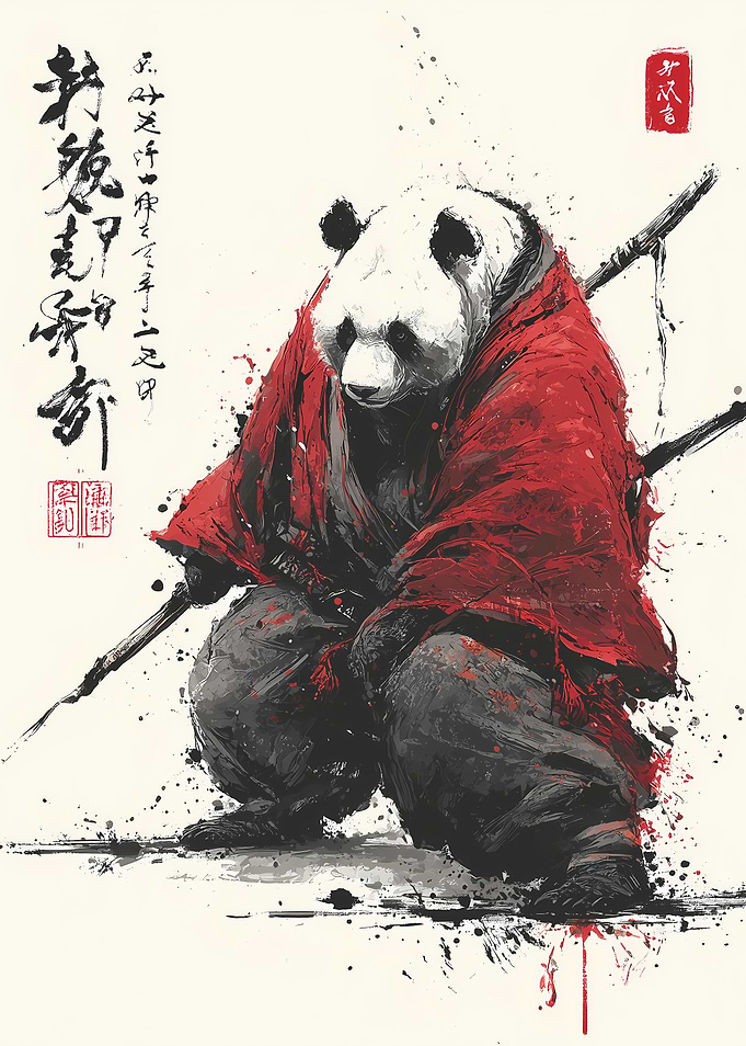 Panda Samurai Ink Art