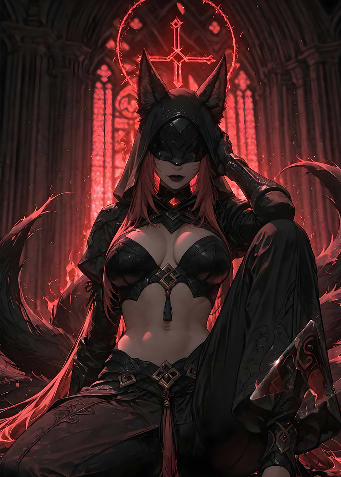 Fox-eared woman in dark fantasy setting