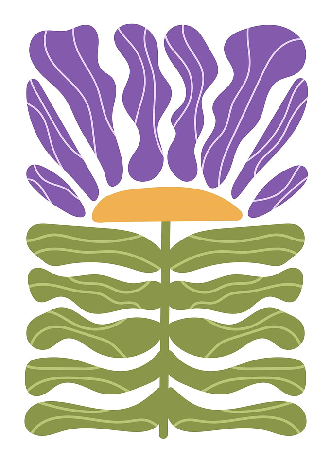 Abstract Purple and Green Flower Illustration