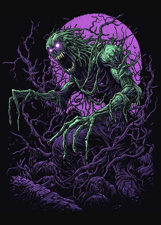 Death Awakens – Horror Skull Wall Art | Dark Fantasy Monster Poster | Metal Aesthetic Decor