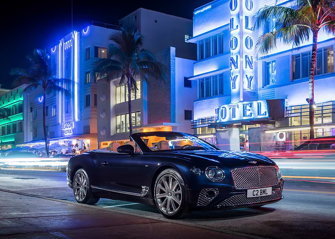 Bentley Convertible in Miami at Night