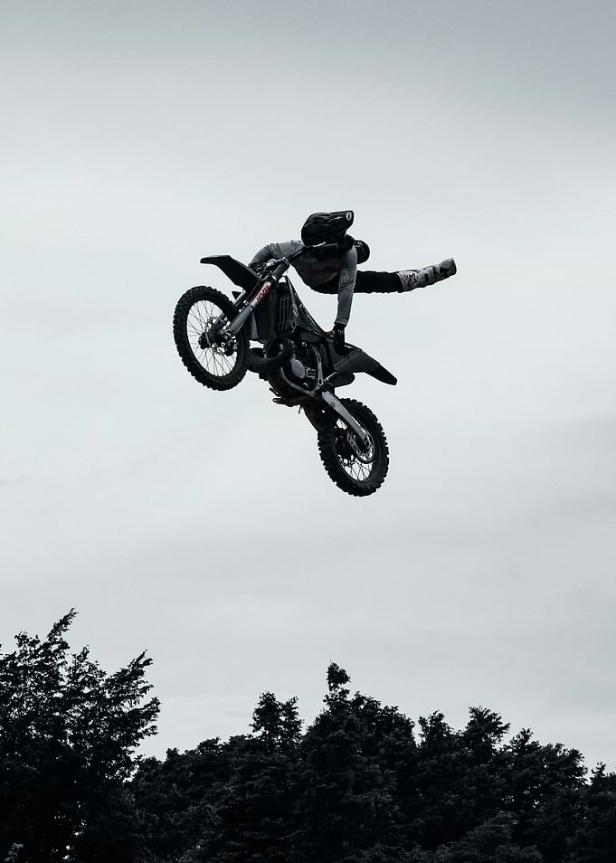 Motorcycle Stunt in Mid-Air