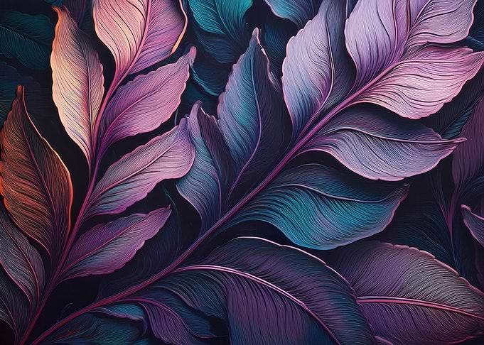 Elegant Leaf Pattern in Purple and Teal