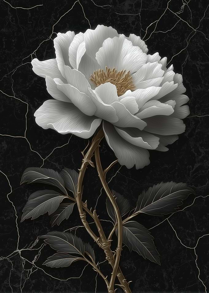 Elegant White Peony Flower on Marble