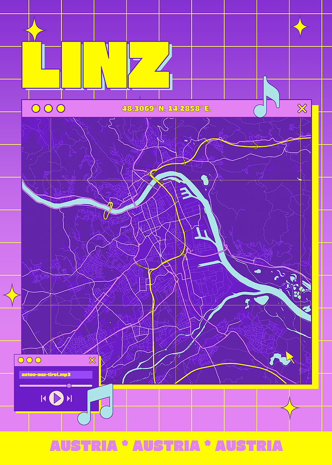 Linz Austria Map Retro Aesthetic