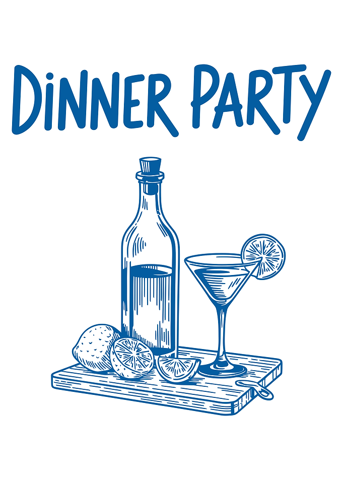 Dinner Party Illustration with Cocktail and Bottle