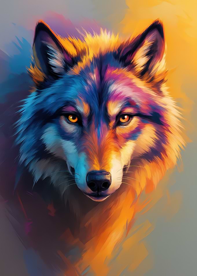 Vivid Alpha Wolf Portrait