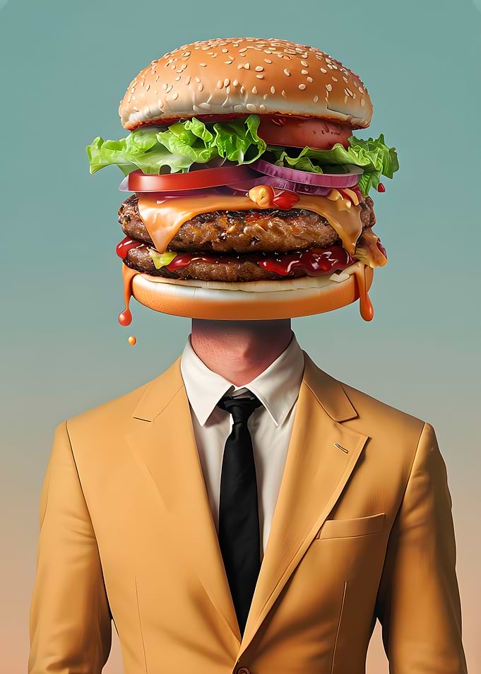 Burger Head Man in Suit