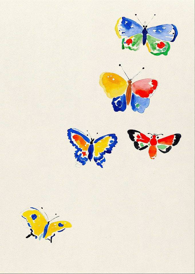 Watercolor Butterflies on Cream Background
