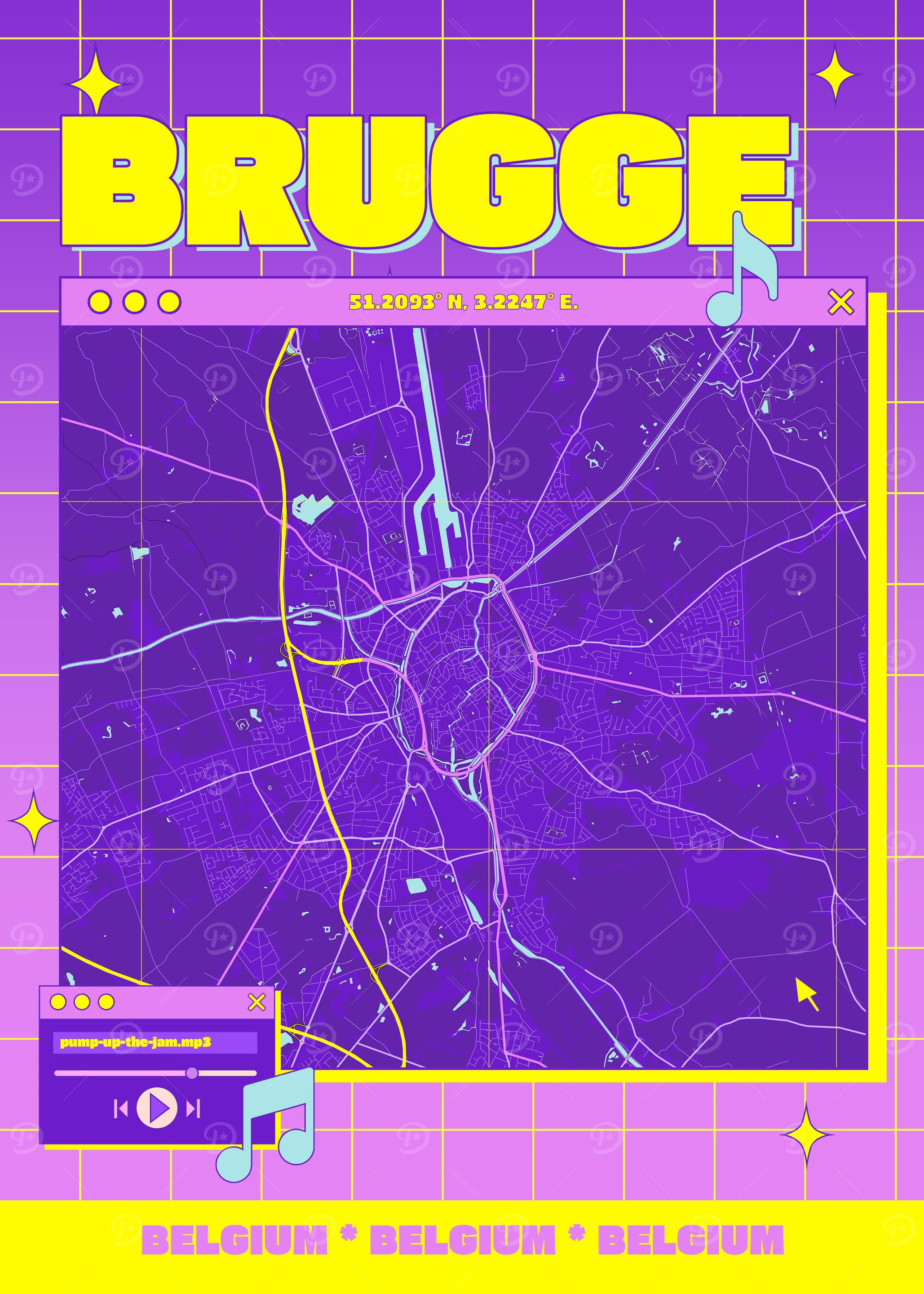 Bruges Map Retro Music Poster