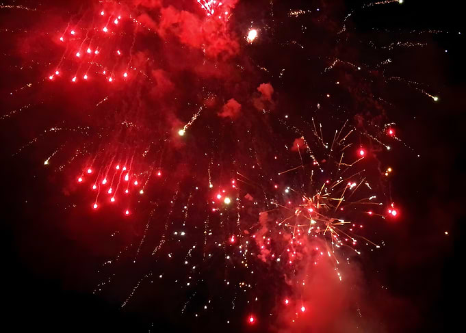 Red Fireworks Display at Night