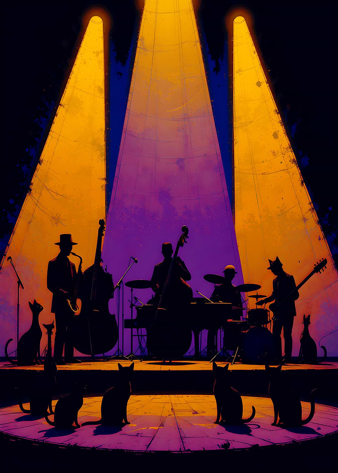 Jazz band with cats audience