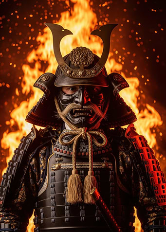 Samurai Warrior in Fiery Backdrop