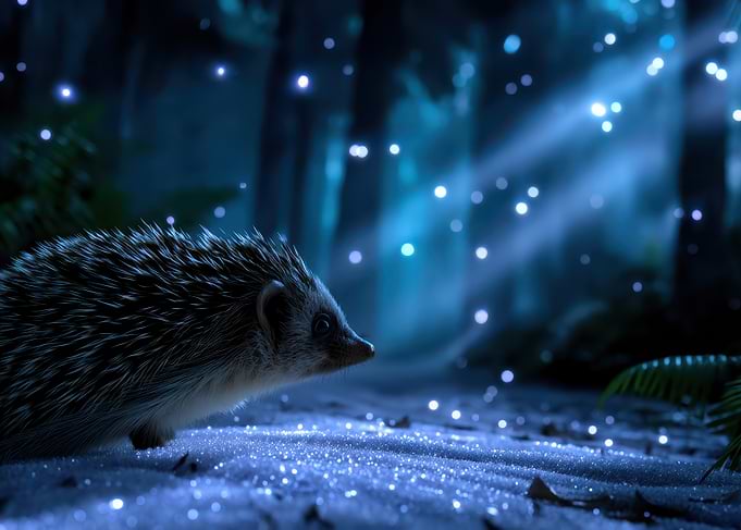 Hedgehog in Enchanted Forest at Night