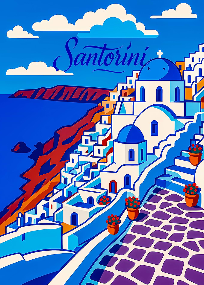 Santorini Greece Travel Poster Art