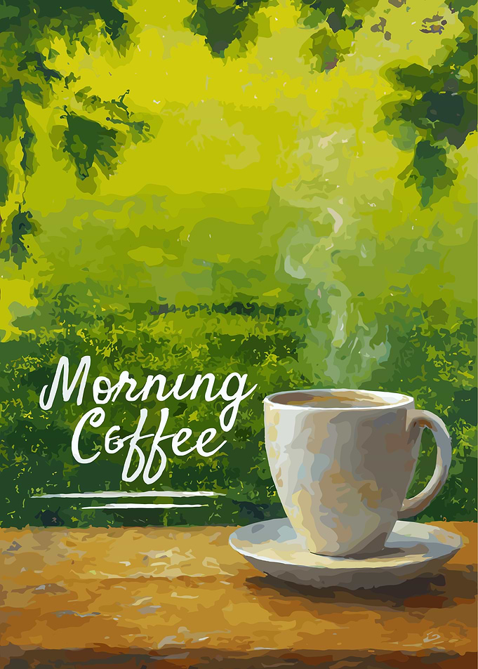 Morning Coffee Cup with Green Background