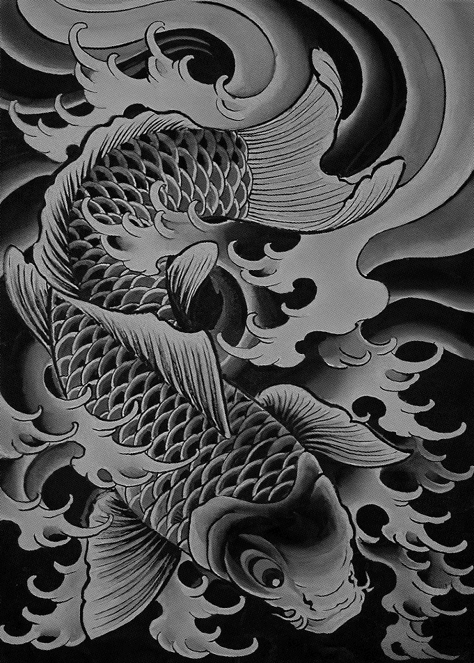 Koi Fish and Waves Illustration