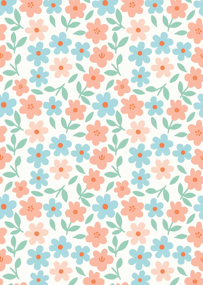 Floral Pattern with Peach and Blue Flowers