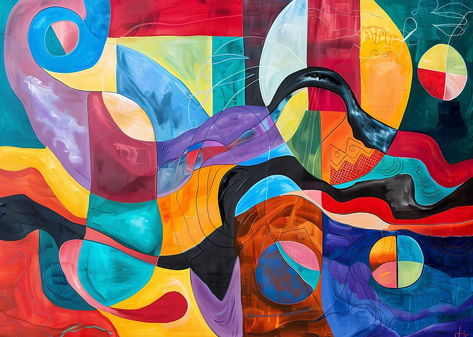 Colorful Abstract Painting with Geometric Shapes