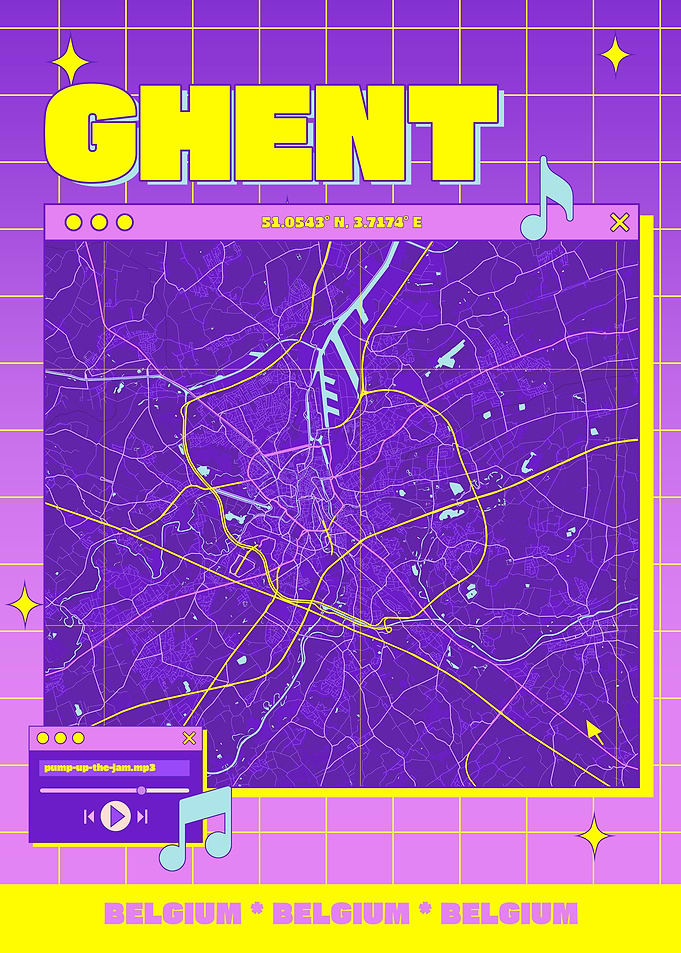 Ghent, Belgium Map Art