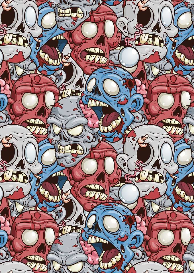 Cartoon Zombie Heads Pattern