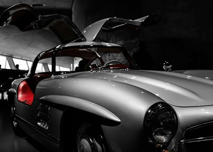Silver Mercedes-Benz 300SL Gullwing