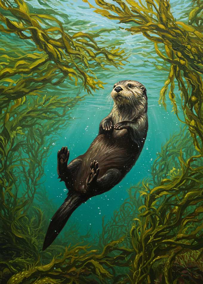 Otter in Kelp Forest Painting