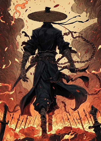 Ronin Warrior in Fiery Landscape