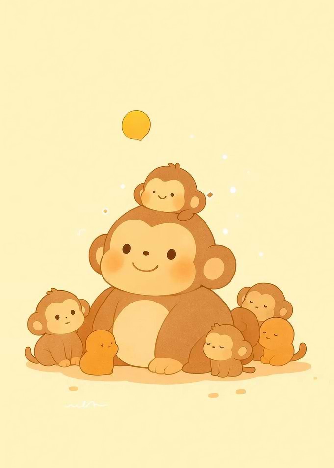 Cute Monkey Family Cartoon Illustration