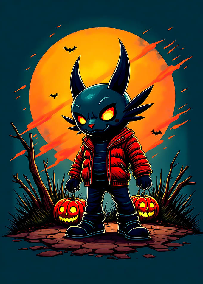 Halloween Cartoon Character with Pumpkins