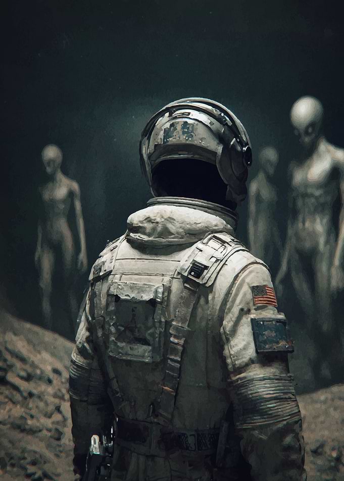 Astronaut Encounter with Aliens on Dark Planet
