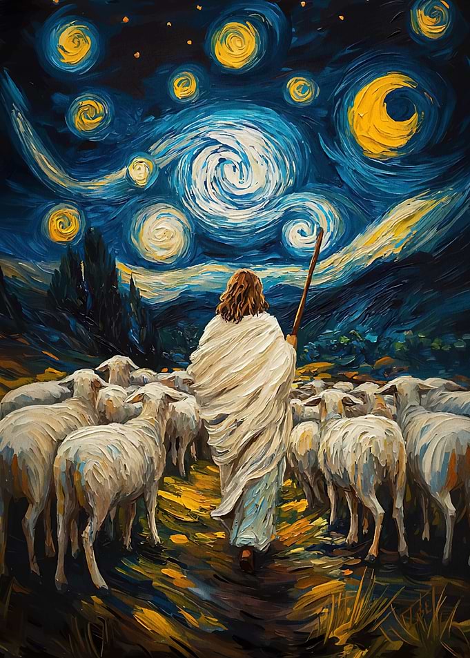 Shepherd Sheep Starry Night