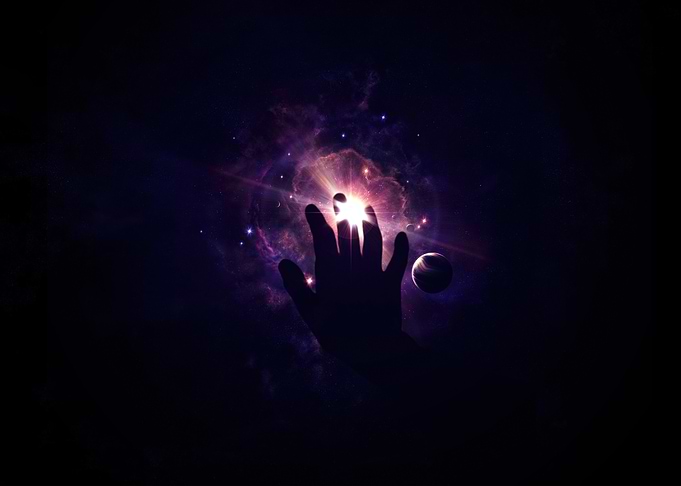 reaching hand in space