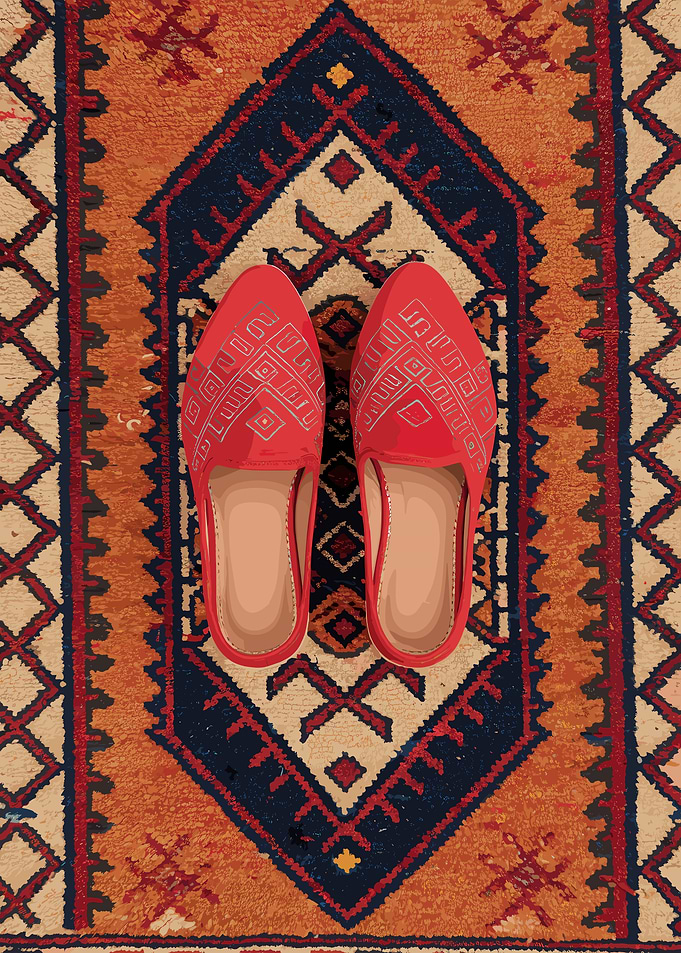 Red Shoes on Moroccan Rug