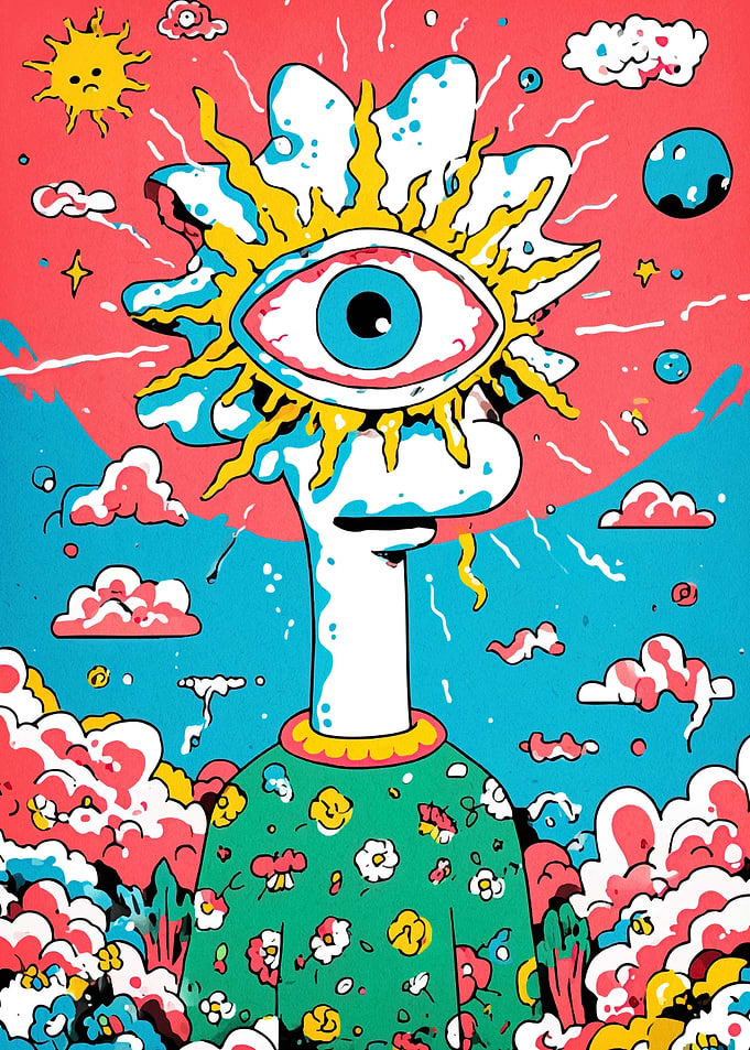 Surreal Floral Character with Eye Head
