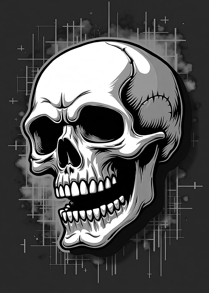 Monochrome Skull with Abstract Background