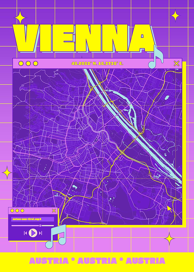 Vienna Austria Map Retro Style Poster