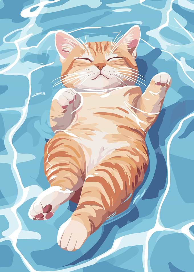Cat Floating Peacefully in Water