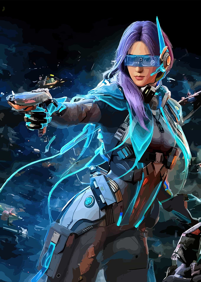 Futuristic Cyberpunk Woman with Gun