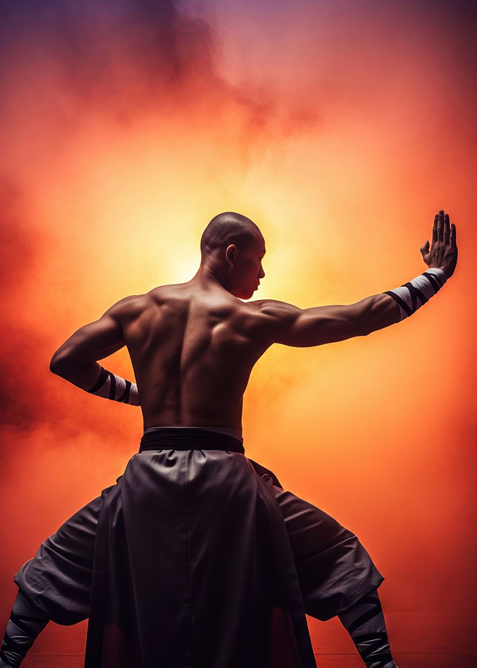 Martial Arts Master in Fiery Light
