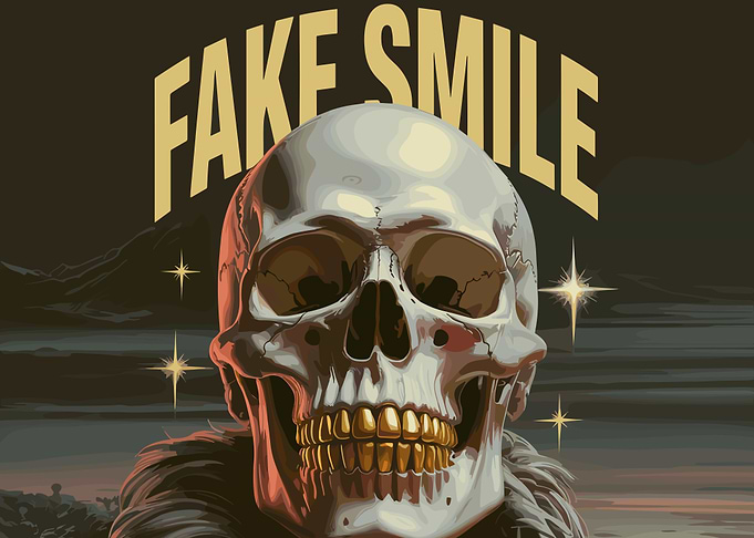 Fake Smile Skull with Golden Teeth