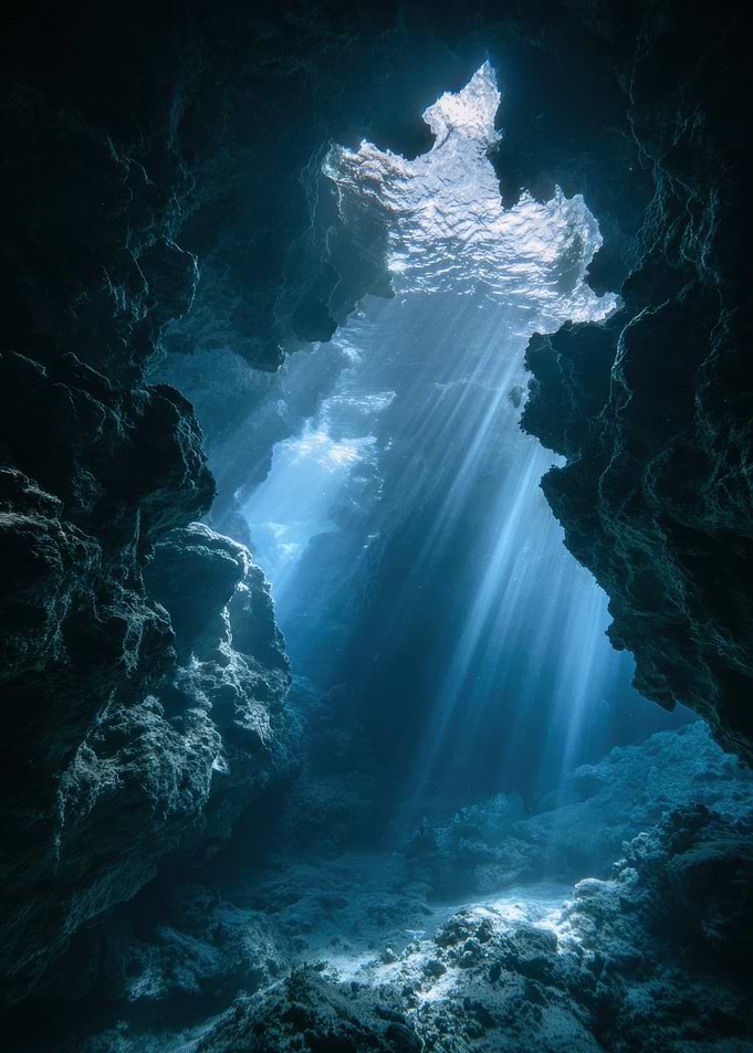 Underwater Cave with Sunbeams