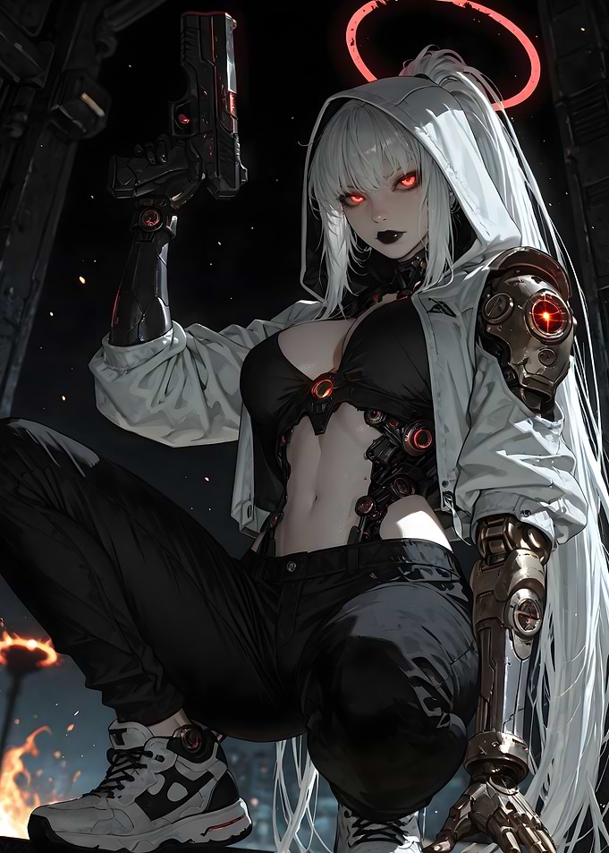 Cyberpunk Angel Warrior with Gun