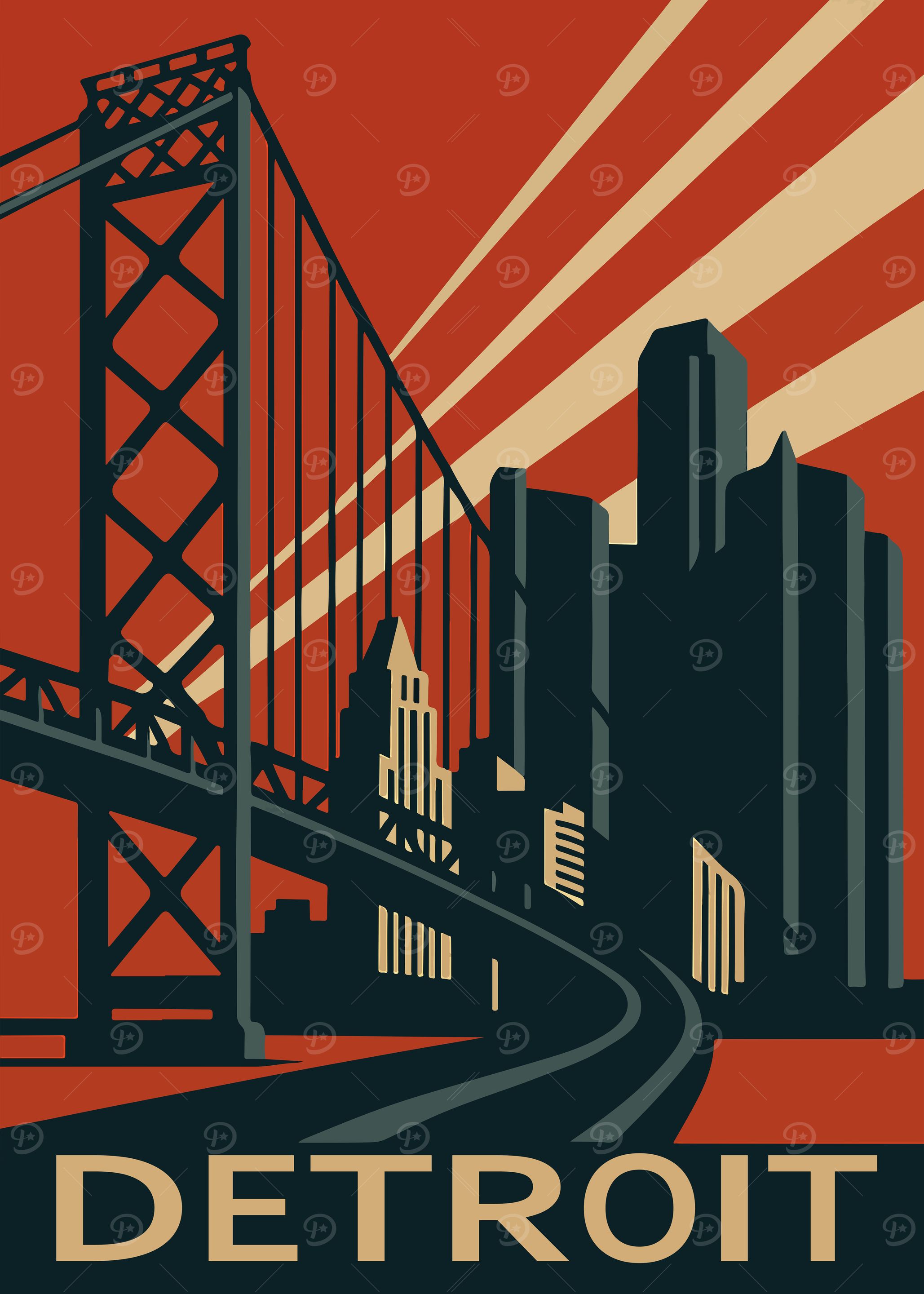 Detroit Vintage Travel Poster